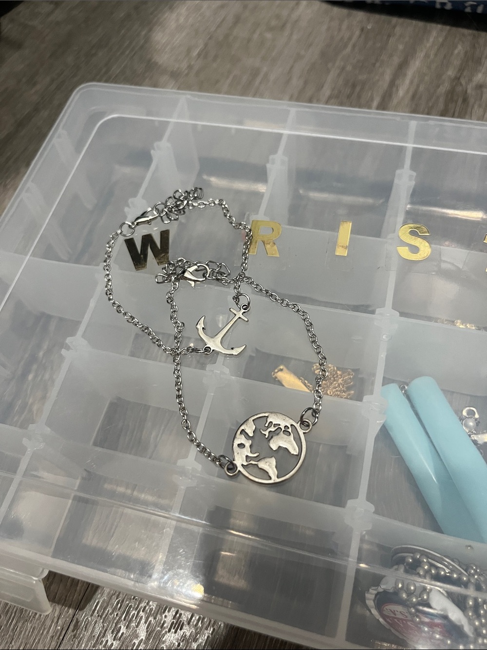 SHEIN Silver World Map and Anchor Charm Bracelet